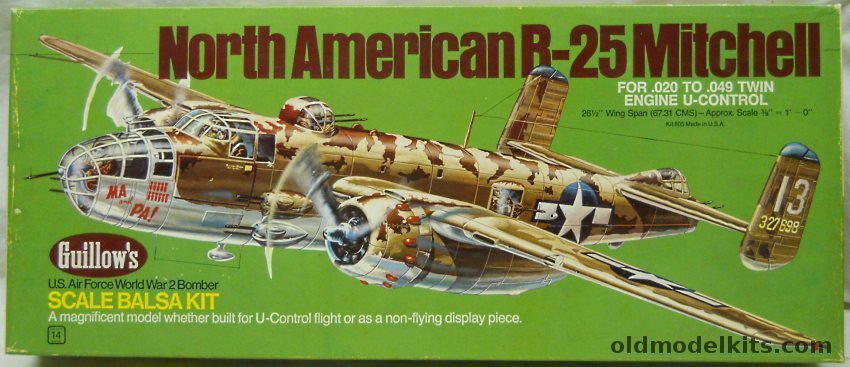 Guillows 1/32 B-25 Mitchell - U-Control or Static Balsa Model, 805 plastic model kit